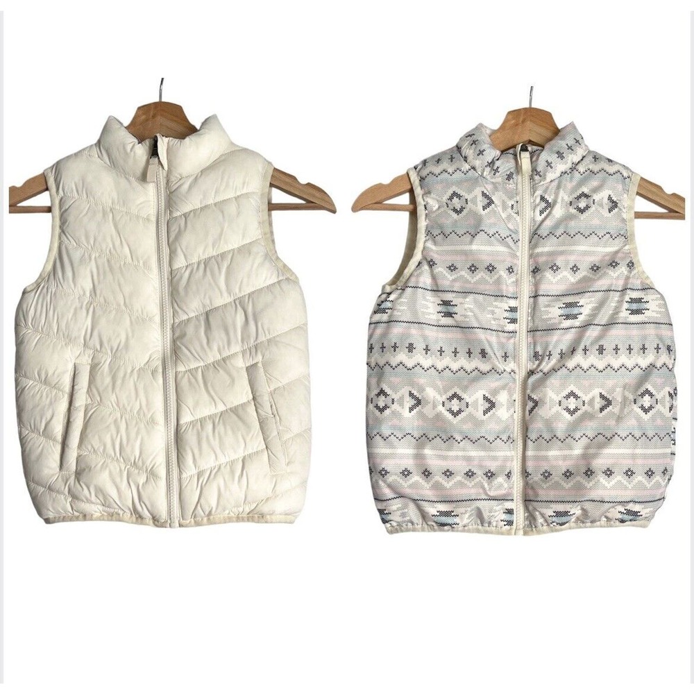 Swiss Tech Reversible Puffer Vest Girls Sz 6 Printed Full Zip High Neck Quilted